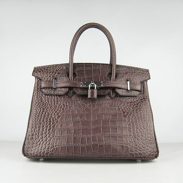 Replica Hermes Birkin 30cm Crocodile Veins Bag Dark Coffee 6088 On Sale